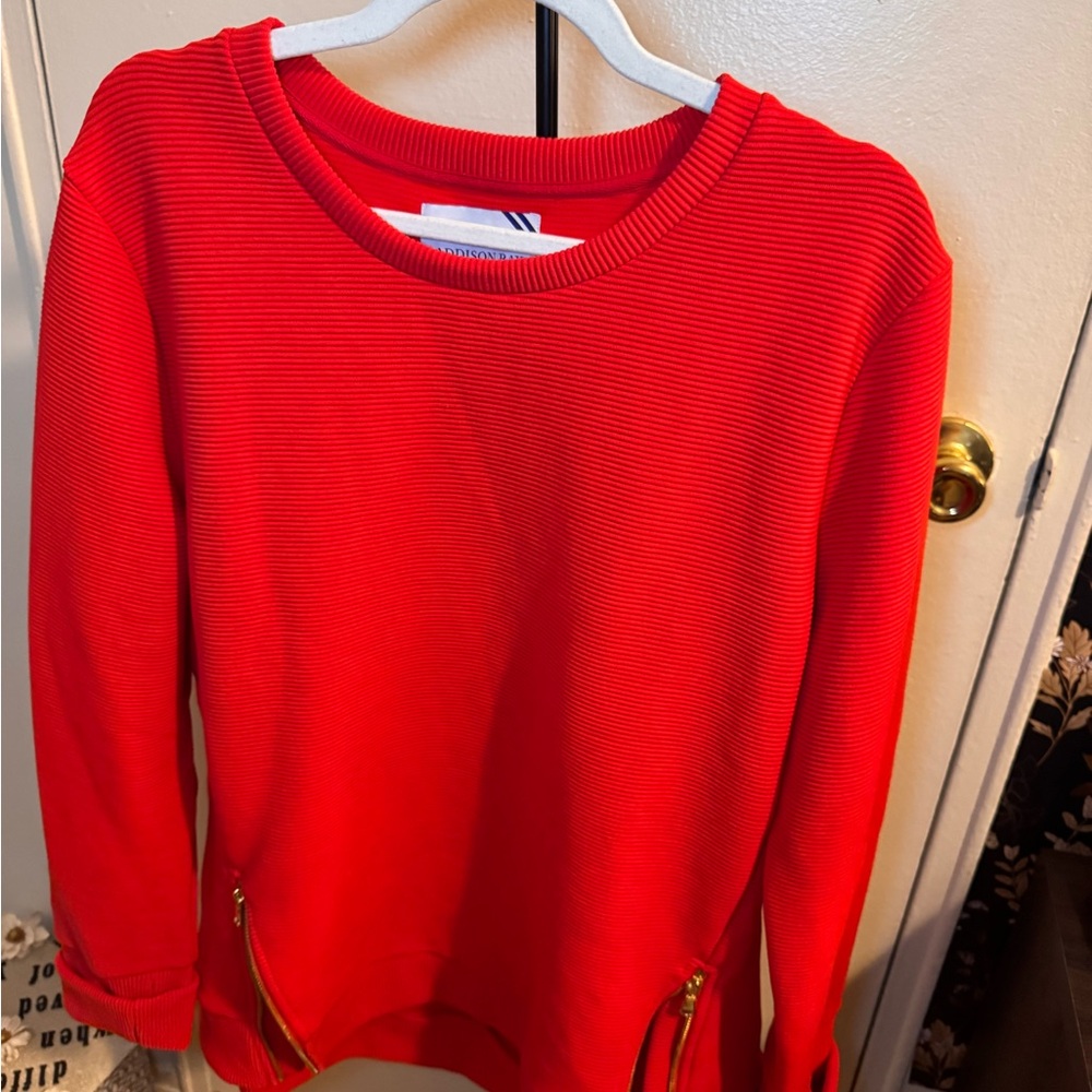 Vibrant Red Sweater with Zipper Accents